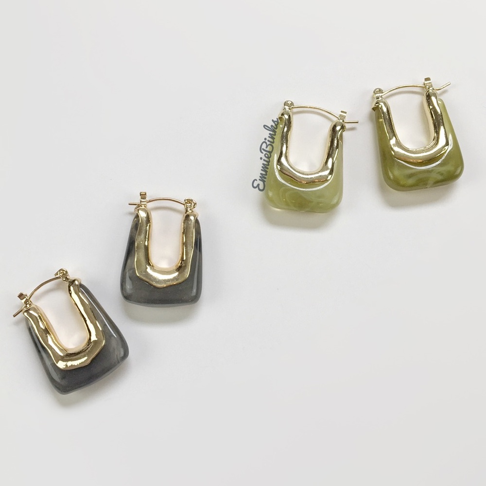 ✨3for$38 New Vintage U Shaped Acrylic Door Knocker Marble Green Hoop Earrings - Picture 6 of 14